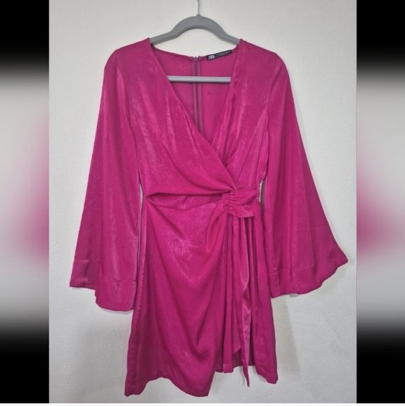 Zara Fuchsia Satin Wrap Dress - Picture 5 of 5